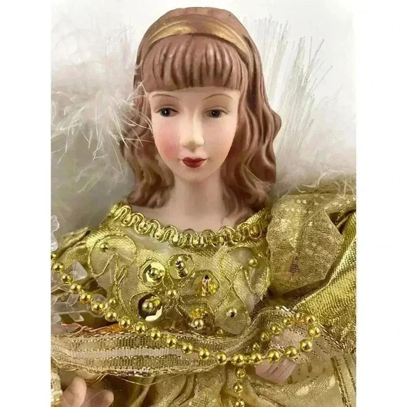 VTG Gold Angel Christmas Tree Topper Light Up WORKING Feather - Picture 6 of 11